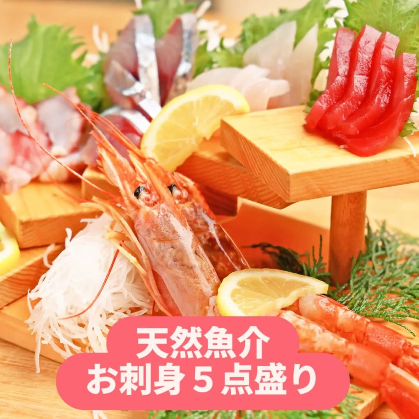 今日の天然魚介お刺身5点盛り